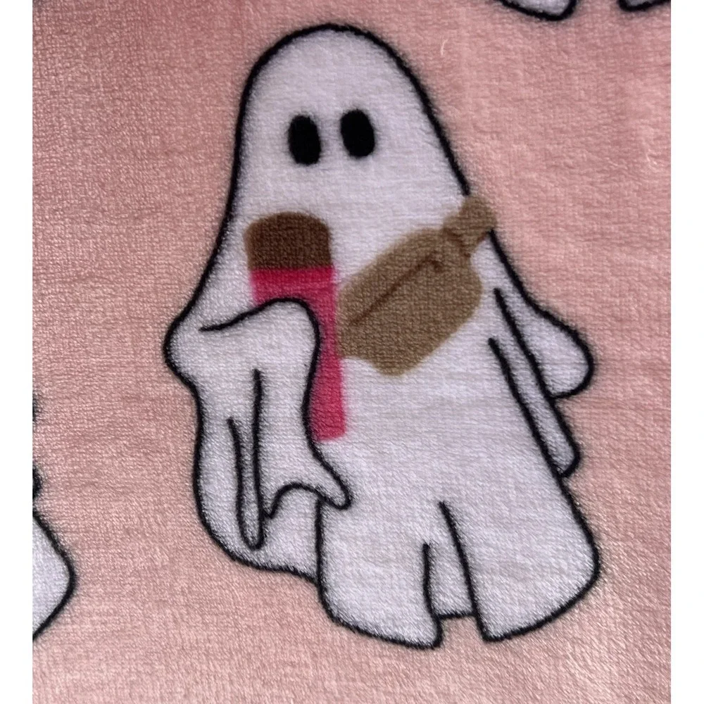 Hey Boo! Pink Halloween Girl Ghost Stanley Crossbody Velvet Plush Throw 50x 70